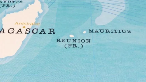 A Rotating Map Centered on Reunion. Stock Footage 243476784