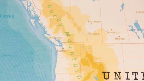 A Rotating Map Centered on Rocky Mountains. Stock Footage 243447541