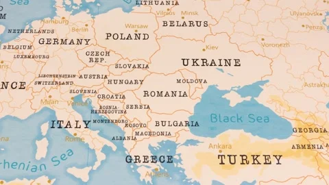 A Rotating Map Centered on Romania. Stock Footage 243447540