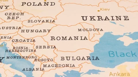A Rotating Map Centered on Romania. Stock Footage 243476810