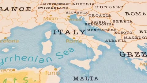 A Rotating Map Centered on Rome. Stock Footage 243476822