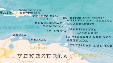 A Rotating Map Centered on Saint Lucia. Stock Footage 243476922
