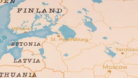 A Rotating Map Centered on Saint Petersburg. Stock Footage 243476958