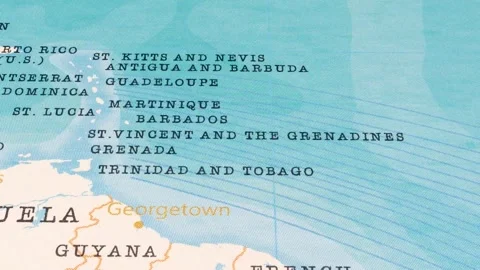 A Rotating Map Centered on Saint Vincent and the Grenadines. Stock Footage 243476982