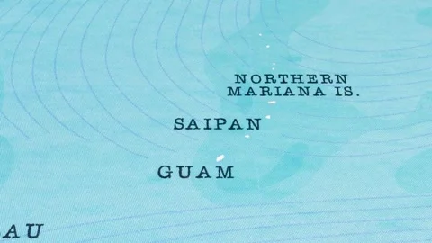 A Rotating Map Centered on Saipan. Stock Footage 243476981