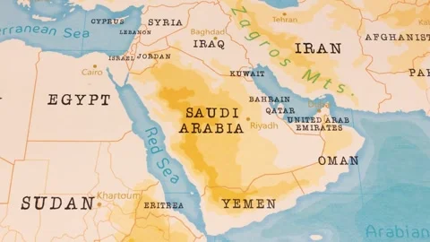 A Rotating Map Centered on Saudi Arabia. Stock Footage 243446763