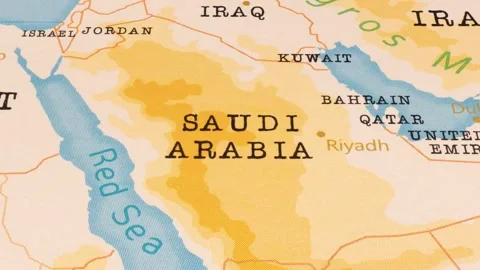 A Rotating Map Centered on Saudi Arabia. Stock Footage 243477089