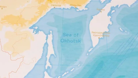 A Rotating Map Centered on Sea of Okhotsk. Stock Footage 243446826