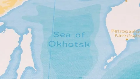 A Rotating Map Centered on Sea of Okhotsk. Stock Footage 243477152