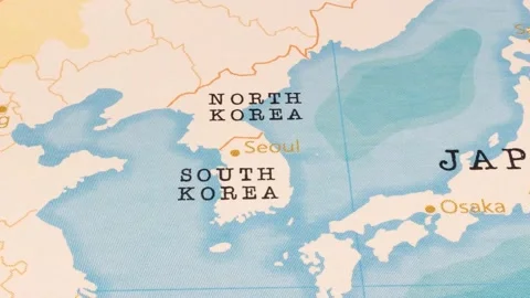 A Rotating Map Centered on Seoul. Stock Footage 243477187