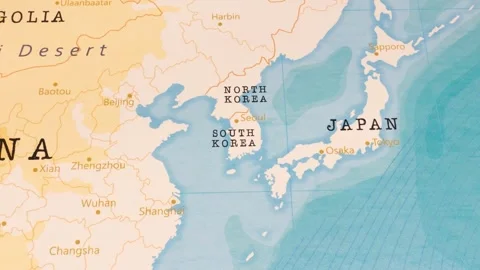 A Rotating Map Centered on Seoul, South Korea. Stock Footage 243446967