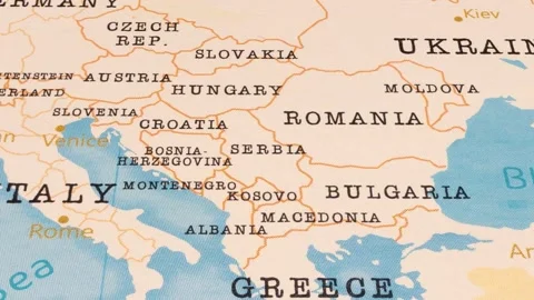 A Rotating Map Centered on Serbia. Stock Footage 243477186