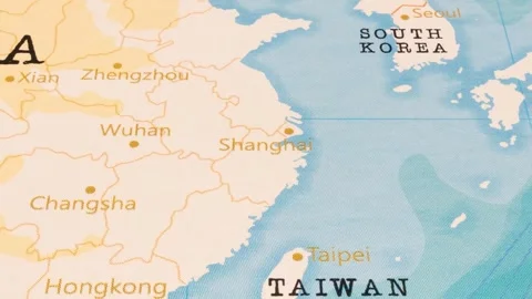 A Rotating Map Centered on Shanghai. Stock Footage 243477247