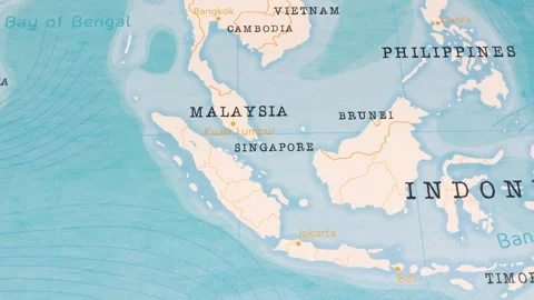 A Rotating Map Centered on Singapore. Stock Footage 243446805