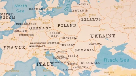 A Rotating Map Centered on Slovakia. Stock Footage 243446981