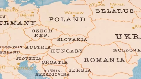 A Rotating Map Centered on Slovakia. Stock Footage 243477273