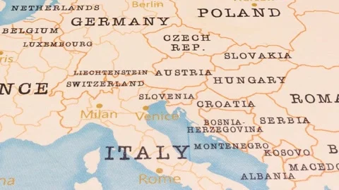 A Rotating Map Centered on Slovenia. Stock Footage 243477320