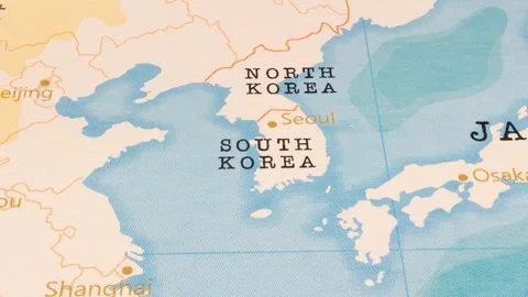 A Rotating Map Centered on South Korea. Stock Footage 243477398