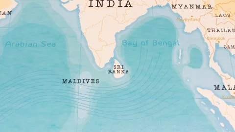 A Rotating Map Centered on Sri Lanka. Stock Footage 243446968