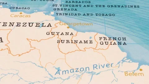 A Rotating Map Centered on Suriname. Stock Footage 243477466