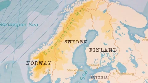 A Rotating Map Centered on Sweden. Stock Footage 243447018