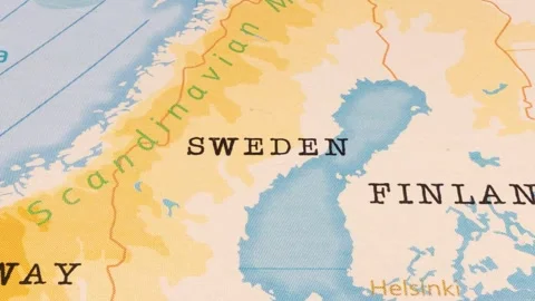A Rotating Map Centered on Sweden. 스톡 동영상 243477520