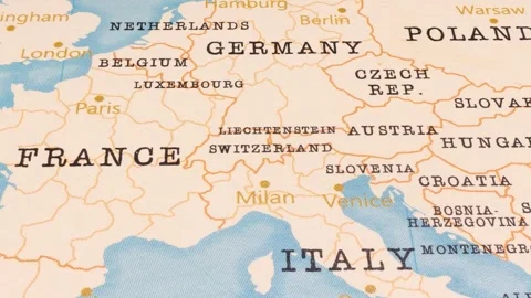 A Rotating Map Centered on Switzerland. Stock Footage 243477488