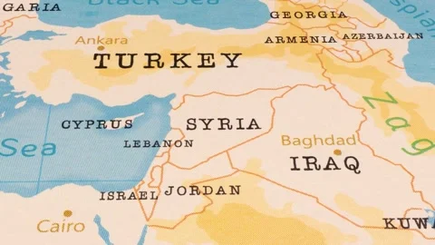 A Rotating Map Centered on Syria. Stock Footage 243477510