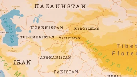 A Rotating Map Centered on Tajikistan. Stock Footage 243447068