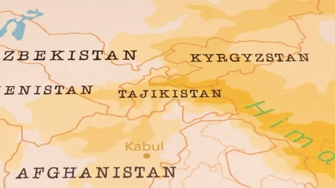 A Rotating Map Centered on Tajikistan. Stock Footage 243477564