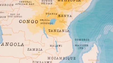 A Rotating Map Centered on Tanzania. 스톡 동영상 243447064