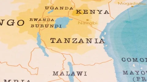 A Rotating Map Centered on Tanzania. 스톡 동영상 243477581