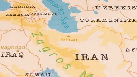 A Rotating Map Centered on Tehran. Stock Footage 243477577