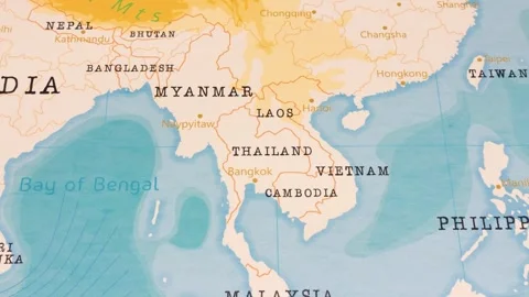 A Rotating Map Centered on Thailand. Stock Footage 243447102