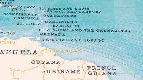 A Rotating Map Centered on Trinidad and Tobago. Stock Footage 243477698