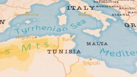 A Rotating Map Centered on Tunis. Stock Footage 243477865
