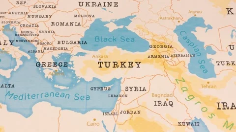 A Rotating Map Centered on Turkey. Stock Footage 243447135
