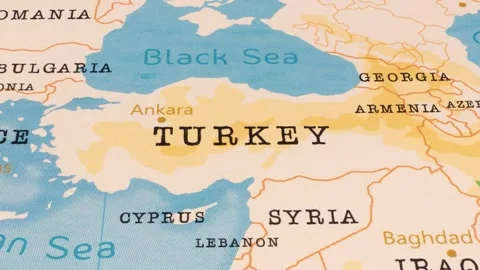 A Rotating Map Centered on Turkey. Stock Footage 243477991