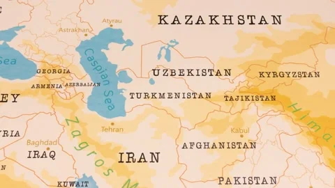 A Rotating Map Centered on Turkmenistan. Stock Footage 243447142
