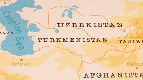 A Rotating Map Centered on Turkmenistan. Stock Footage 243477992