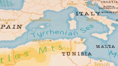A Rotating Map Centered on Tyrrhenian Sea. Stock Footage 243477998