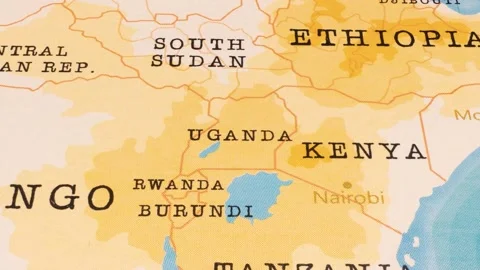 A Rotating Map Centered on Uganda. Stock Footage 243477990