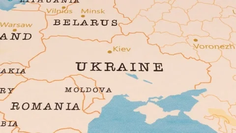 A Rotating Map Centered on Ukraine. Stock Footage 243477995