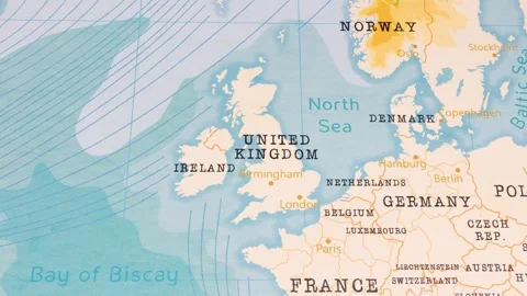 A Rotating Map Centered on United Kingdom. Stock Footage 243447527
