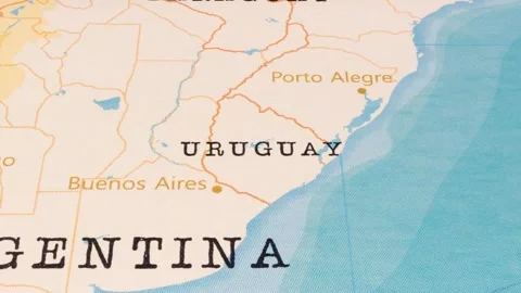 A Rotating Map Centered on Uruguay. Stock Footage 243478247