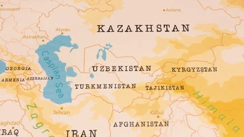 A Rotating Map Centered on Uzbekistan. Stock Footage 243447302