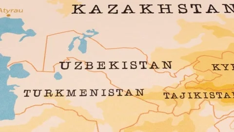 A Rotating Map Centered on Uzbekistan. Stock Footage 243478342