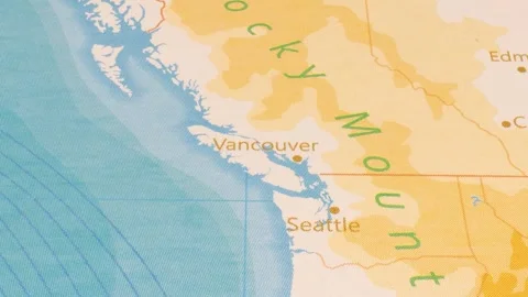 A Rotating Map Centered on Vancouver. Stock Footage 243478365