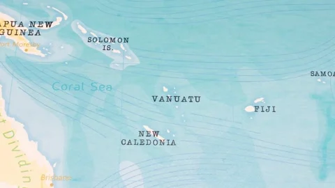 A Rotating Map Centered on Vanuatu. Stock Footage 243447375
