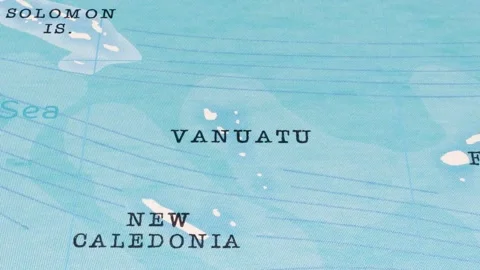 A Rotating Map Centered on Vanuatu. Stock Footage 243478374